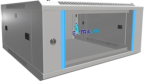 Extralink Baie de Brassage 19 Pouces 4U - Armoire réseau 600mm de Profondeur pour Montage Mural ou au Sol, Charge admissible 60kg, Porte en Verre trempé, Ouverture Frontale et arrière, Gris