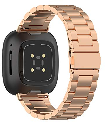 H.May Armband Kompatibel mit Fitbit Versa 4/3, Sense 2/1 - Edelstahl Metall Ersatz Band - Uhrenarmband - Damen Männer - Rose