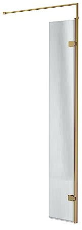 nuie WRFL18530BB Fluted Modern Bathroom 8mm Toughened Safety Glass Hinged Return Screen with Support Bar, 300mm, Brushed Brass