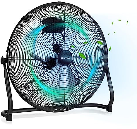 COSTWAY 20 160W High Velocity Floor Fan, 3 Speed Air Circulator Fan with Adjustable Tilting Head & Metal Blades, Portable Industrial Standing Cooling Fan for Gym Home Garage