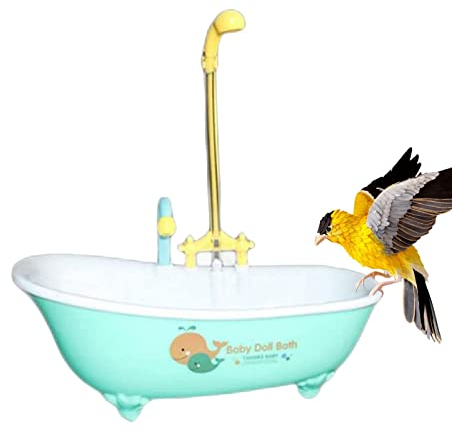 komsoup Vogel Badewanne - Vogelbadewanne, Automatische Vogeldusche Badewanne, Vogelbadewanne Mit Wasserhahn, Vogeldusche Badewanne Vogelfutternapf, Für Sittiche, Wellensittiche, Nymphensittiche