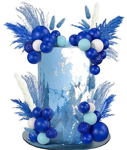 50 Pcs Mini Bohemian Pampas Grass Dried Pampas Grass Cake Decoration Balls for Home Wedding (White, Royal Blue, Glitter)