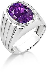 BySilverStone Jewelry Vintage-Stil-Amethyst-Steinring Für Männer Aus Sterlingsilber, Antiker Siegelring Mit Lila Amethyst-Stein Für Männer, Ovale Eheringe Für Männer