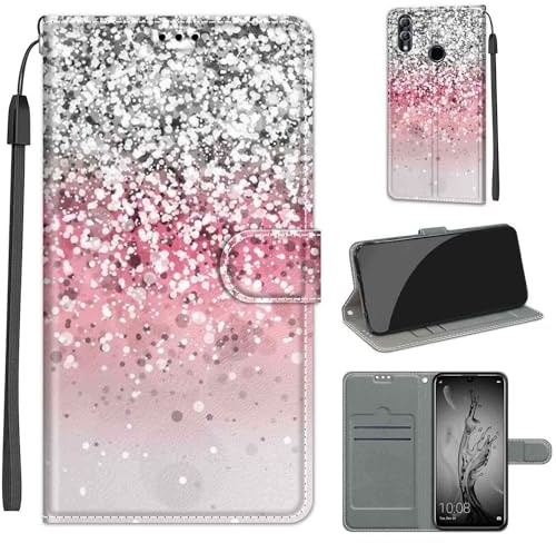 Handyhülle für Huawei P Smart 2019/Honor 10 Lite, Rosa | Premium Leder Flip, Klappbar, Stoßfest, Magnetisch, Standfunktion, Kartenfächer, Wallet Handyhülle