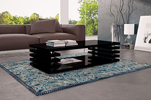 DC-3 Couchtisch Schwarz Hochglanz 120x60cm mit Ablage modern stabil vielseitig Wohnzimmertisch Beistelltisch Sofatisch Zeitloses Design platzsparend robust Wohnzimmer ohne Rollen