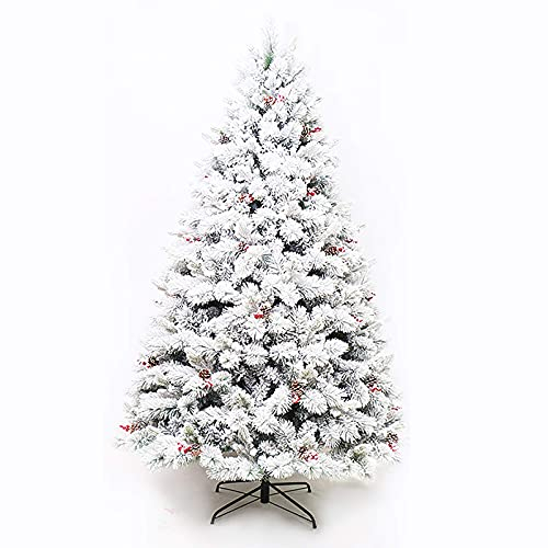 ATHUAH Unbeleuchteter, vordekorierter Douglasie-Weihnachtsbaum mit Reißverschluss und roten Beeren für Home-Office-Party-Dekorationen, künstlicher verschneiter Feiertags-Weihnachtsbaum, weiß,