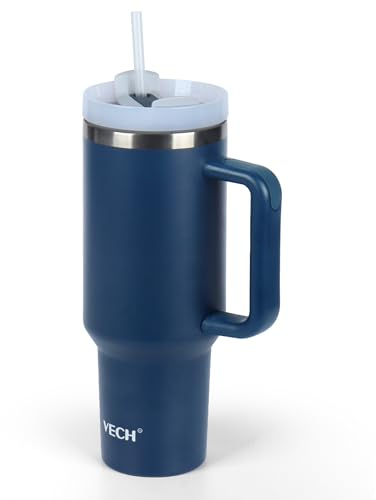 VECH 40oz Tumbler, Travel Coffee Tumbler with Straw Lid and Handle, Insulated Coffee Cup for Hot & Cold Coffee, Stainless Steel Travel Mug, Metal Water Bottle, BPA Free (Blue)