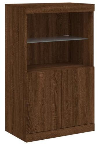 vidaXL Sideboard, Kommode mit viel Stauraum, Highboard Schrank mit LED-Leuchten, Anrichte Beistellschrank Standschrank, Modern, Braun Eichen-Optik