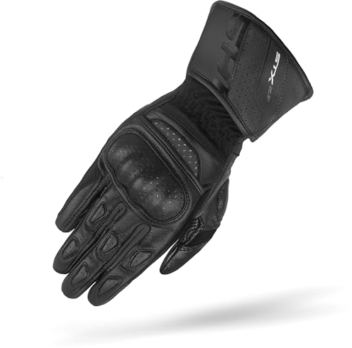 SHIMA STX Motorrad Handschuhe Herren Leder Lange Sommer Motorradhandschuhe Schutz Touchscreen Touren Lederhandschuhe Motorcycle Belüftet Verstärkt Scheibenwischer (Männer, Schwarz, L)