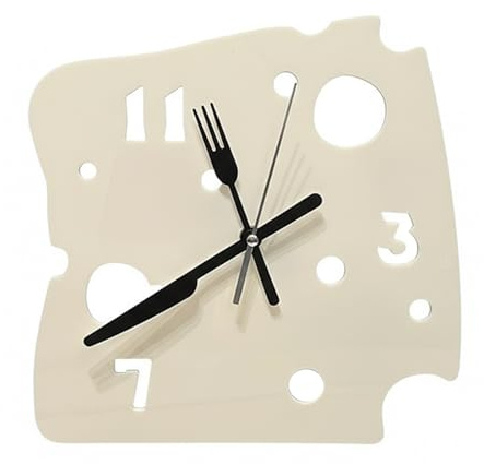F Fityle Nordische minimalistische Käseuhr, Schreibtischuhr, leise, ausgehöhlte Acryl-Wanduhr, Hängeuhr für Büro, Restaurant, Café, Gelb