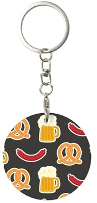 XDVPALNE Brezel und Bier, Runder Metall-Schlüsselanhänger, Metall-Schlüsselanhänger, Schlüsselanhänger, Ringhalter, Organizer, 1 Stk