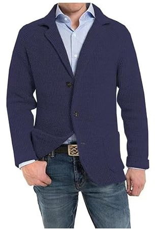 DONGPAO Herren Strickjacke Schalkragen Strick Blazer Jacke Slim Fit Sportmantel Vintage Smart Business Blazer Lässig Button Down Strickpullover Jacken Mit Taschen Strickmode