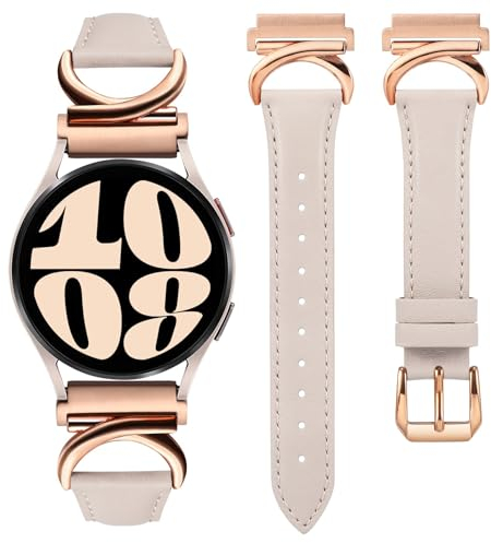TOYOUTHS Lederarmband kompatibel mit Samsung Galaxy Watch 7/6/5/4/Active 2 40mm 44mm Damen, 20mm Schlank Elegant Dressy Armbänder mit C-förmiger Schnalle für Watch 6 Classic, Polarstern/Rose Gold