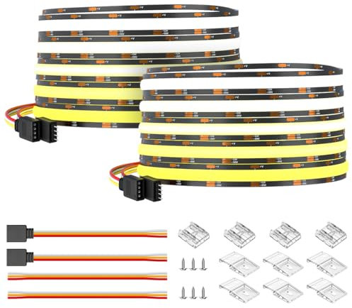 BTF-LIGHTING FCOB COB CCT LED-Streifen 3000K-6000K CCT Drehbar DC24V 2x5M 640LEDs/m 14W/M 10mm Schwarz PCB Flexibles Hoher Dichte LED-Band IP30 Nicht Wasserdicht für Innenraum Dekoration(nur Streifen)
