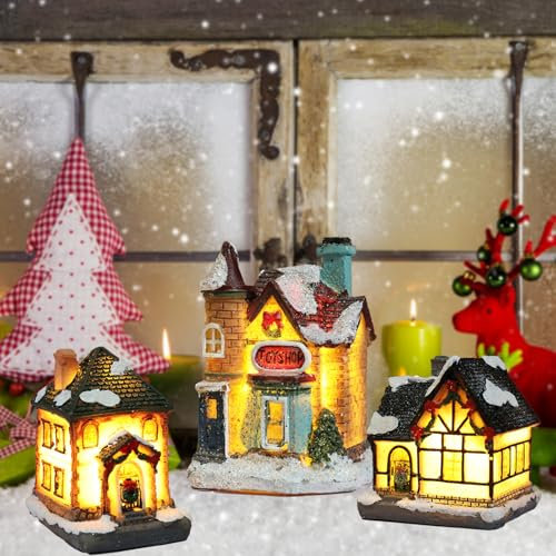 5 Pezzi Set di Casette Natalizie in Resina per Decorazioni Natalizie Statuine Natalizie in Resina Casetta Piccoli Ornamenti Illuminano la Casa Natalizia per la Decorazione