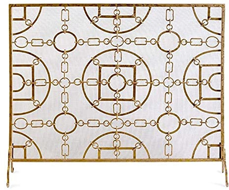 SIBEG Chain Link Fireplace Screen, Wrought Iron Spark Guard in Gold,Metal mesh fire screen