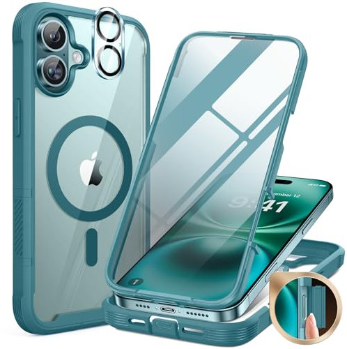 Miracase Magnetic Case for iPhone 16 Plus Case 6.7, [Upgraded Camera Control Cover],[Bubble Free] Built-in Tempered Glass Screen Protector, Full Body Bumper Case Compatible with Magsafe (Teal)