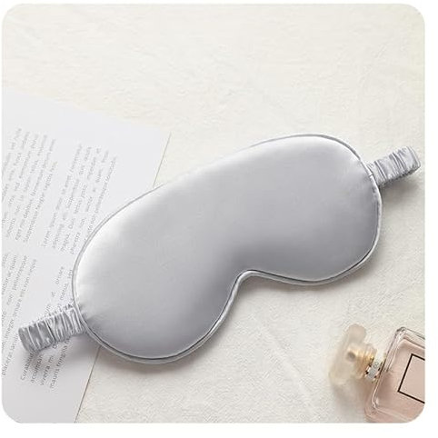 Yurosiay Seiden-Schlafmaske Verstellbar Augenmaske Augen-Schlafschutz Bio Satin Schlafbrille Augenmaske zum Schlafen Schlafbrille Augenabdeckung mit Gummibänder für Männer & Frauen Silber 2 Stück