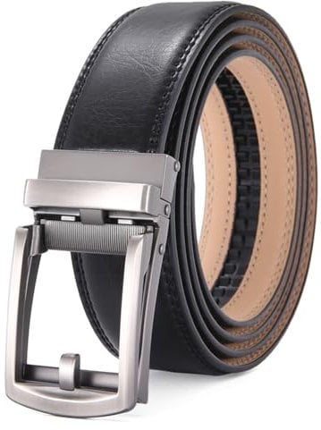 Nelbons Cintura da uomo a cricchetto automatica cintura per uomo 35 mm 1 3/8 ampia cintura in pelle, E-nero, 130cm/Geeignet für 28-44 taille
