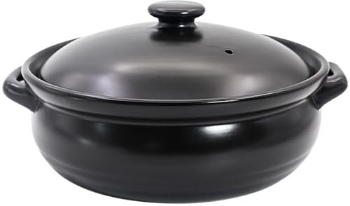 clay pots for cooking, Black Ceramic Soup Tureen with Lid, Round Serving Tureen Earthenware Pot Large Capacity Stockpot Handmade Clay Pot with Handle for Home Restaurant, Microwave and Dishwasher Safe