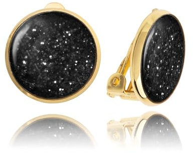 Orecchini a Clip - Orecchie Non Forate Piccolo Rotondo Confortevole Elegante; Gioielli per Donne (Stile 32 - Scintillante Nero Oro)