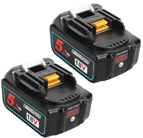 2X Powarobor BL1850B 18V 5.5Ah Batteria di ricambio agli ioni di litio Compatibile con Makita 18Volt BL1830 BL1850 BL1860B con indicatore LED