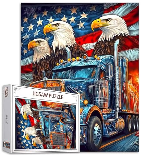 Jigsaw Puzzles 1000 Stücke für Erwachsene, Familien (USA Flagge, Amerika Adler, Auto, LKW, Flamme) Stücke passen perfekt zusammen 19.7''x27.6''inch Tier/Wildlife Frameable Magic Puzzle Art(Red)