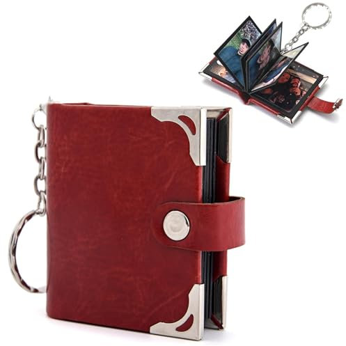 Sonwaha Mini Fotoalbum Schlüsselanhänger mit Foto Fotoalbum Klein Leder-Album Mini Fotoalbum Schwarz Schlüsselanhänger Bild DIY (rosa)