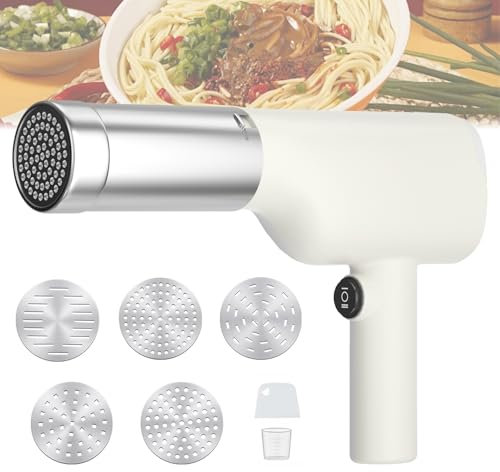 40W Acciaio Inox Ricaricabile Macchina per la Pasta Fresca,Macchina per Pasta Fresca Elettrica con 5 Dischi di Pasta,Macchina per Fare la Pasta in Casa,Macchina per Pasta Elettrica Portatile