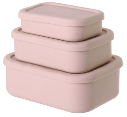 Lunch Boxes, 3Pcs Silicone Food Storage Containers with Lid Sealed & Leak-proof Food Preserving Trays for Home Kitchen Office Picnic Camping