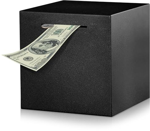 Mincloss Tirelire pour Adultes en Acier Inoxydable Noir Mat - Grand Coffre-Fort Difficile à Ouvrir - Tirelire en Métal Cochon Épargne pour Adultes et Enfants (12 * 12 * 12 cm)