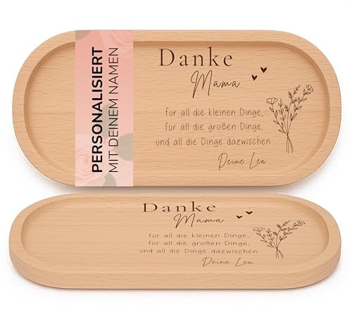 Kidsmood - Personalisierte Geschenke für Mama – Serviertablett Holz mit Wunschname, Muttertagsgeschenk personalisiert, Holztablett oval als Geburtstagsgeschenk für Mama & Oma Geschenk (25x12cm)