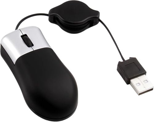 Mini USB-C Retractable Wired Optical Travel Mouse for Laptop, Tablet, PC - Ultra-Compact Design, Portable computer mouse wired for Windows