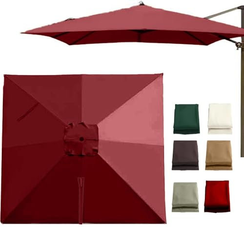 QSPNVFB 3x3m Carré Toile De Rechange Pour Parasol Déporté 8 Côtes Auvent De Parasol De Terrasse, Couverture De Rechange Pour Parasol Piscine Jardin(Burgundy,Single top 3 m (10'))