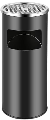 Willonin Mülleimer mit Aschenbecher für den Außenbereich – Standaschenbecher aus Edelstahl mit Mülleimer – 30 l schwarz – 1 Stück