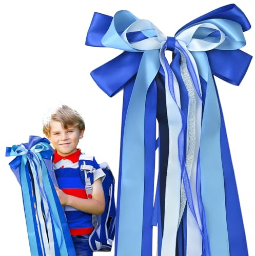 DIPZO Blaue Schleife für Schultüte, 60 cm große Schultütenschleife aus Satin für Geburtstag, Einschulung, Jubiläum, Geschenkverpackung, Weihnachten, Babyparty und Hochzeit