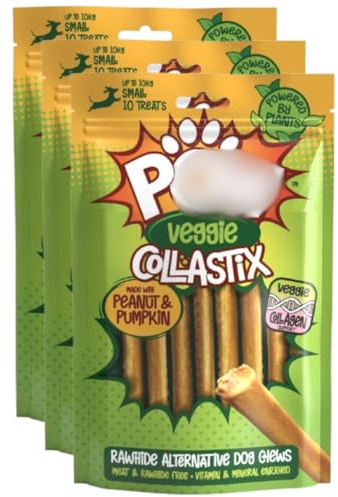 Veggie Collastix Small Dog Treats 10pk x Pack of 3 - Peanut & Pumpkin - Perfect Treat for Your Pooch - Plant Based With Collagen Support
