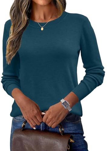 Yutdeng Sueter Mujer Jersey Lana Elegante Manga Larga Sweater Cuello Redondo Jerseys Invierno Otoño Suéter Cómodo Basico Jersey de Punto Fino Jerséis para Mujer Pullover Camiseta Jersei