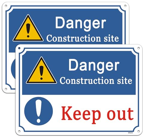 Yuzkouge Danger Construction Site Keep Out Sign - 2 Pack | 25x18cm Rust Free Aluminum Sign, Weatherproof, Fade Resistant, Easy Mounting.