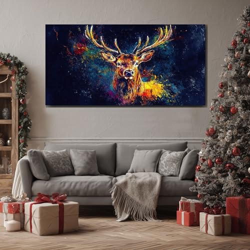 ZORYAN Wandbild Tier Hirsch Leinwandbilder Groß für Modernes Wohnzimmer | Graffiti Rehbock Bild für Schlafzimmer Deko, Kunstdruck Abstrakt Wildtier Wanddekoration, Wall Art 70x140 cm