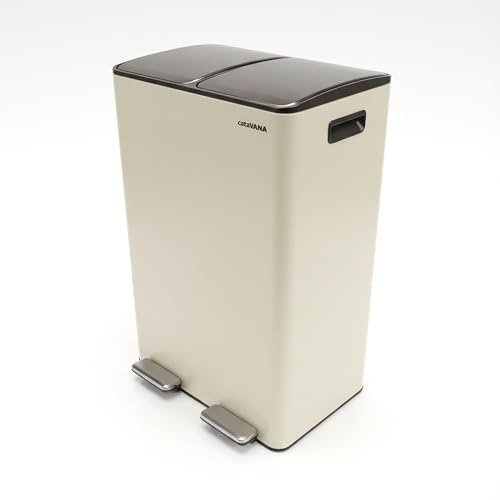CATAVANA Mülleimer 2 Fächer 60 Liter, Edelstahl Mit 2 Pedalen, 2x30L | Fingerabdruckresistente Edelstahloberfläche, Leises Soft-Close-Schließen, Herausnehmbare Inneneimer Und Beutelfixierung.