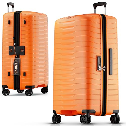 Stratic NOVIUM Hartschalenkoffer – Trolley mit 4 Rollen, TSA-Zahlenschloss, erweiterbar, aus Polypropylen, Innenfutter aus recyceltem PET, ohne Fronttasche,Größe L, Rosso Clay