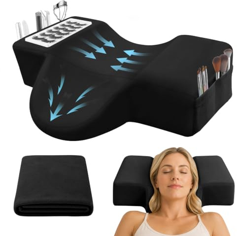 Diesisa 22° U-förmiges Wimpernkissen mit Kissenbezug für Schönheitssalon | Ergonomisch Nackenkissen Kosmetikliege - 5S Rebound - Lash Kissen mit Taschen & 1 Flanell-Kissenbezug für Hause
