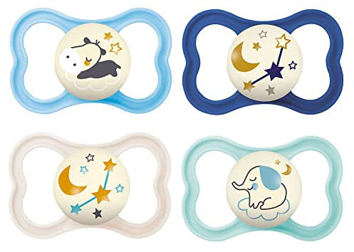 MAM Night MAM Air Silikon // 4er Set // Schnuller 16+ MAM Air Night MIx Neutral // 4er Set // inkl. 2 Sterilisiertrasportboxen