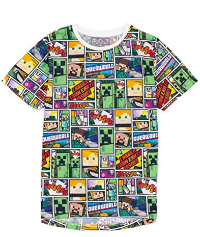 Minecraft T-Shirt Overworld Steve Creeper Jungen Kinder Kurzarm Shirt Top