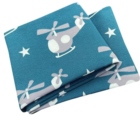 Wollhuhn ÖKO Kinder/Jungen/Mädchen Cooles Elastisches Stirnband/Haarband Bequem Zweilagig Jersey Oder Fleece Viele Motive 21215152 (Hubschrauber Petrol)