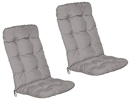 Beautissu 2er Set Hochlehner Auflagen 120x50x8cm - Sitzpolster Set für Gartenstühle Outdoor Stuhlkissen hoch – Gartenstuhlauflage für Hochlehner in Hellgrau - Flair HL