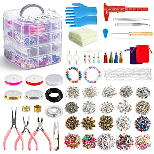 Jewelry Making Kit, 1960 pcs, Supplies Includes Beads, Instructions, Findings, Wire for Bracelet, Necklace, Earrings Making Kit for Adults by Inscraft