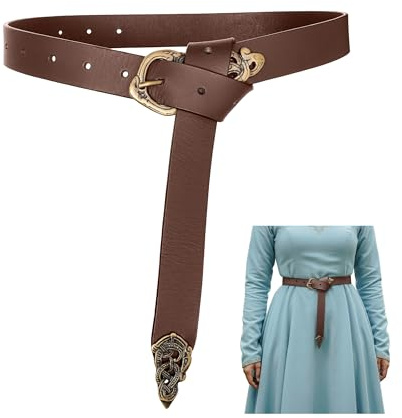 Mythrojan Wikinger Ledergürtel Midgard Serpent mit massiver Messingschnalle & Kape, ideal für Shieldmaiden & Warrior in LARP SCA, Braun, 50 Long (Fits Waist 25 - 38)