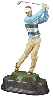 Henecka ⛳️ Golf-Pokal, Herren Resin-Figur Golf Spieler beim Abschlag, Golf Trophäe, blau kariert-beige-grün & Sockel schwarz grau meliert, mit Wunschgravur
